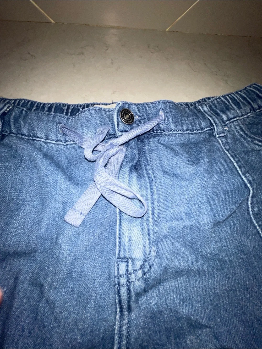 Blue Denim Jean Shorts with Drawstring